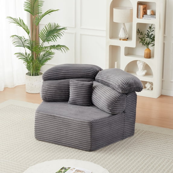 Leumius 53" Single Sofa,Oversized Modular Sofa Lounge Chair with Stylish Envelop Sesign Pillow,Pentagonal Sofa Boneless Couch for Living Room,Gray Corduroy