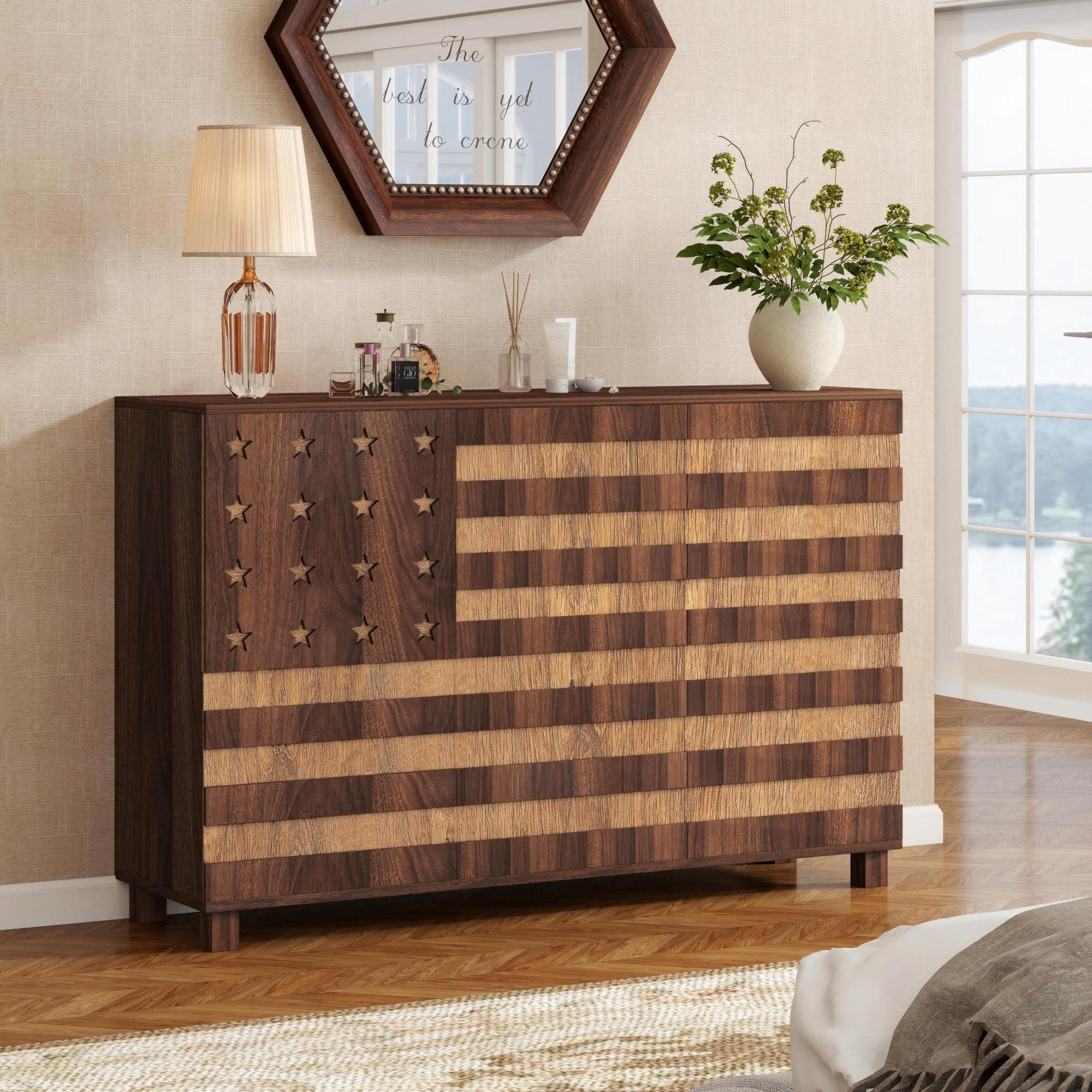 Leumius 55"Buffet Sideboard Cabinet Storage, Versatile Kitchen Storage Cabinet with Hand Carved Craftsmanship Featuring 2 Drawers and 3 Doors for Living Room Home Office Walnut