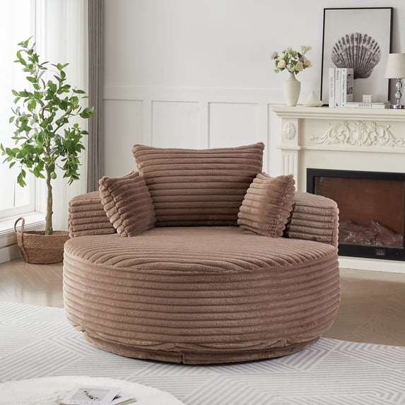 Leumius 55" Oversized Round Swivel Accent Chair,Upholstered Corduroy 360 Degree Swivel Chair for Living Room, Bedroom, Lounge and Projection Room,Brown