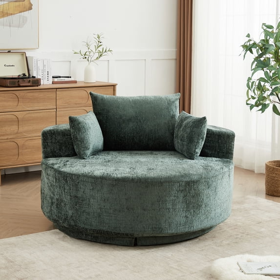 Leumius 55" Oversized Round Swivel Accent Chair,Upholstered Polyester 360 Degree Swivel Chair for Living Room, Bedroom, Lounge and Projection Room,Green