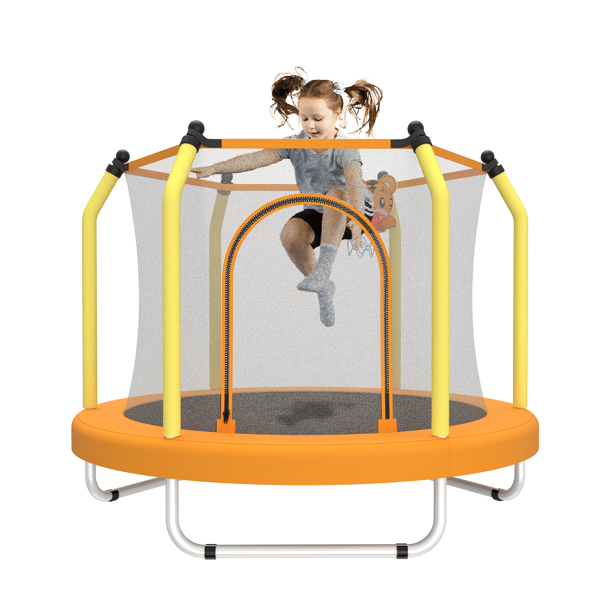 Leumius 55" Trampoline for Kids with Enclosure,Indoor & Outdoor Trampoline with Basketball Hoop for Boys & Girls,Yellow