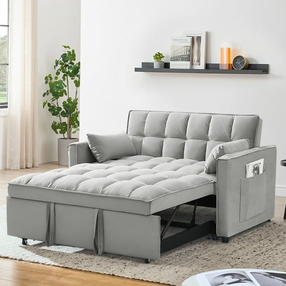 Leumius 55 inch Convertible Futon Sofa Bed,Modern Loveseat Sleeper Sofa Couch with Pull-out Sofa Bed for Living Room,Small Space - Gray