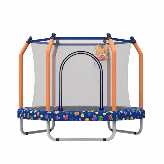 Leumius 55inch Trampoline for Kids, Outdoor Mini Trampoline with Enclosure and Basketball Hoop, Navy Blue