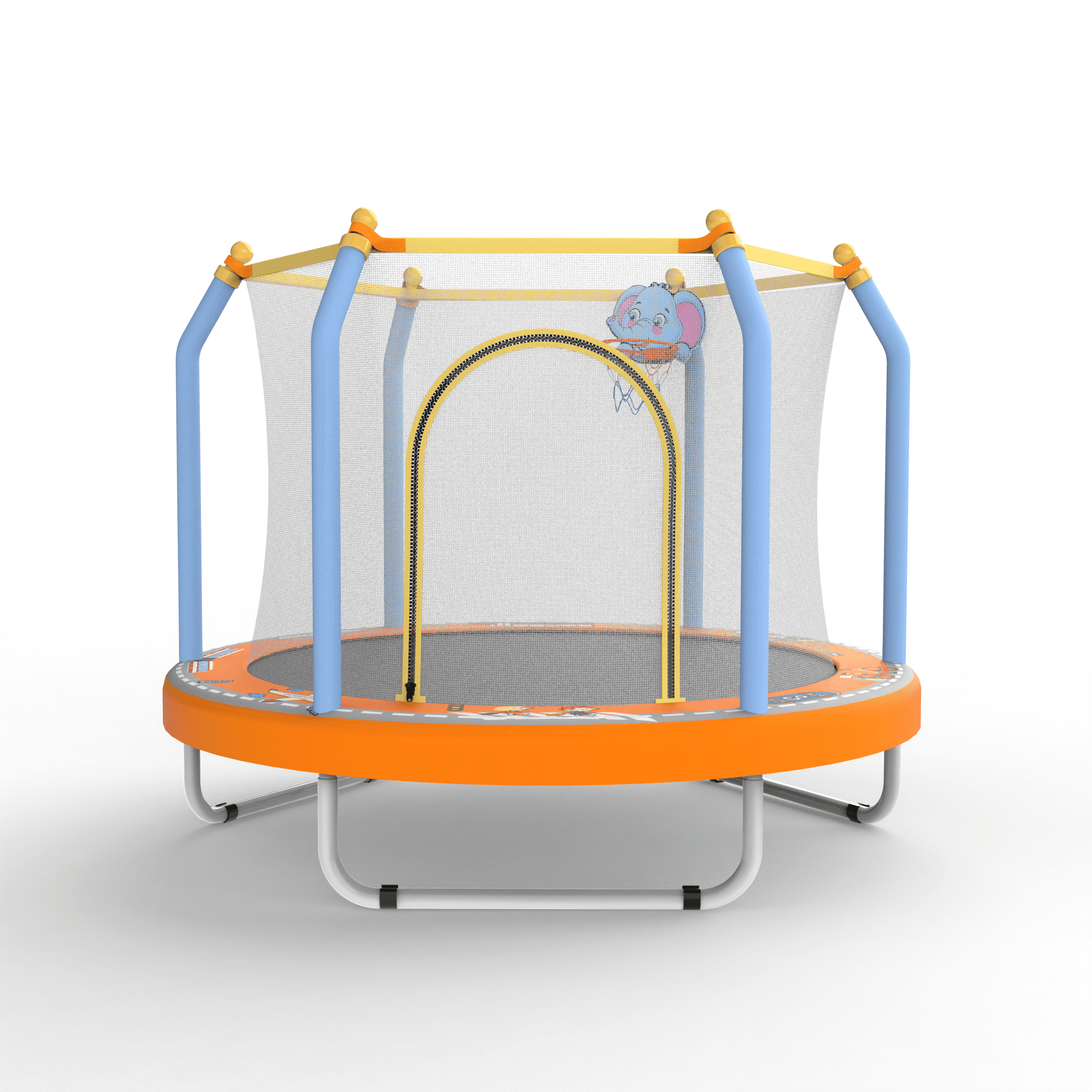 Leumius 55inch Trampoline for Kids, Outdoor Mini Trampoline with Enclosure and Basketball Hoop, Orange