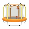 thumbnail image 1 of Leumius 55inch Trampoline for Kids, Outdoor Mini Trampoline with Enclosure and Basketball Hoop, Yellow, 1 of 10