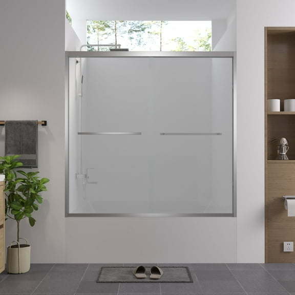 Leumius 56-60"x58" Double Sliding Bathtub Screen,Aluminum Frame,Premium 1/4" (6mm) Clear Tempered Glass, Chrome Hardware Sliding Glass Shower Enclosure,Chrome Finished