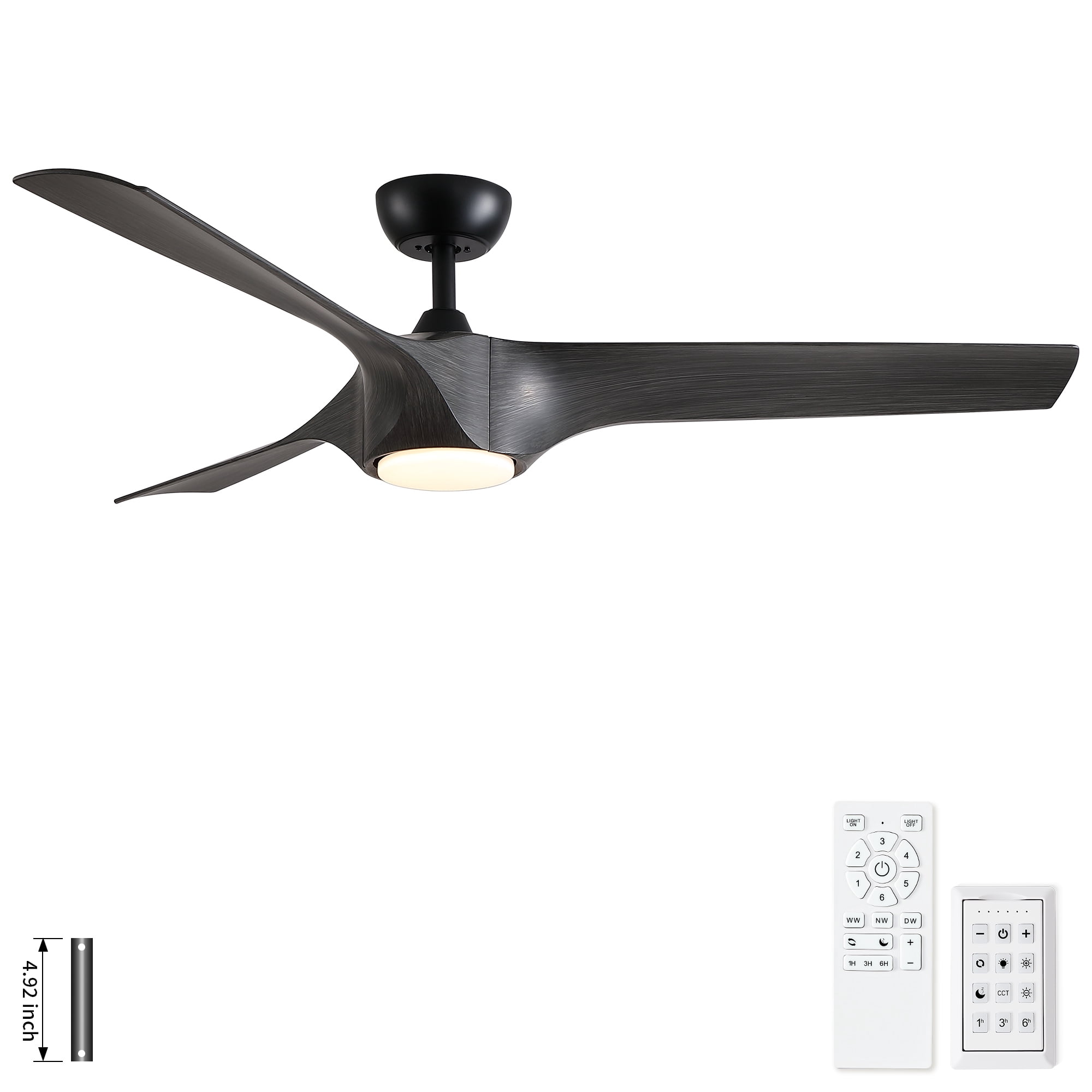 Leumius 56" Modern Farmhouse Reversible Quiet Motor Ceiling Fan Light with Dark Gray ABS Blades for Living Room Bedroom