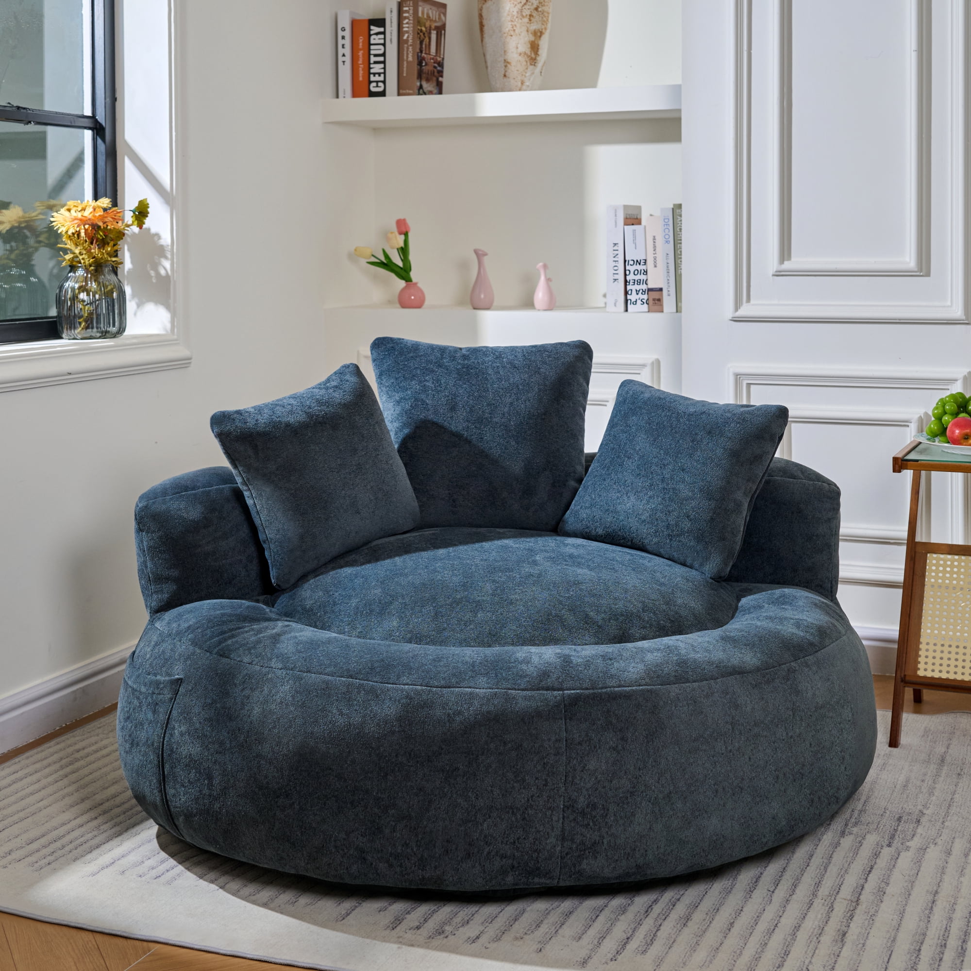 Leumius 5FT Giant Bean Bag Chair with Foam Filler,Oversized Bean Bag Sofa with 3 Pillows,Comfy Floor Sofa Chair for Living Room, Bedroom, Game Room,Dark Blue