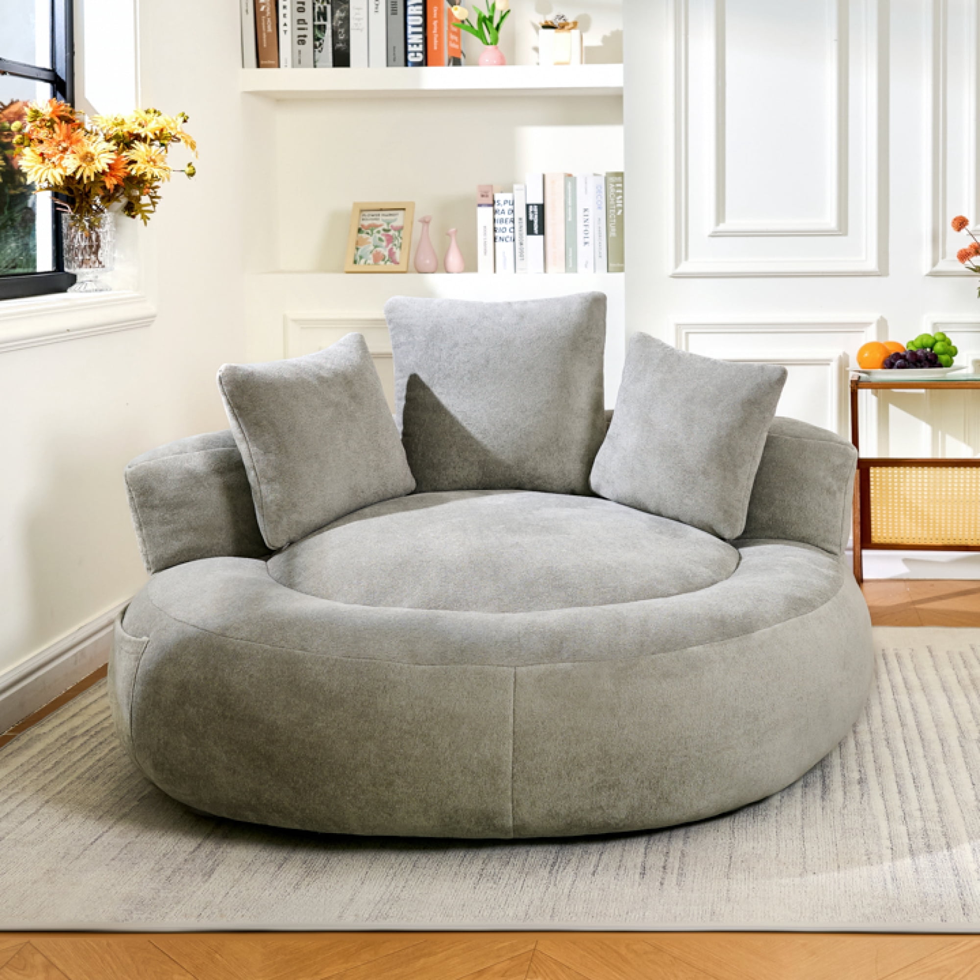 Leumius 5FT Giant Bean Bag Chair with Foam Filler,Oversized Bean Bag Sofa with 3 Pillows,Comfy Floor Sofa Chair for Living Room, Bedroom, Game Room,Gray