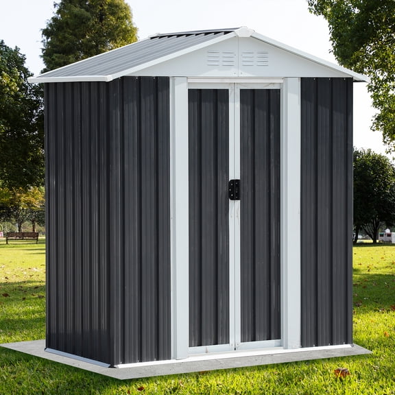 Leumius 5x3 FT Grey Sliding Door Garden Shed, Outdoors Storage Apex Roof Design for Backyard, Patio, Lawn