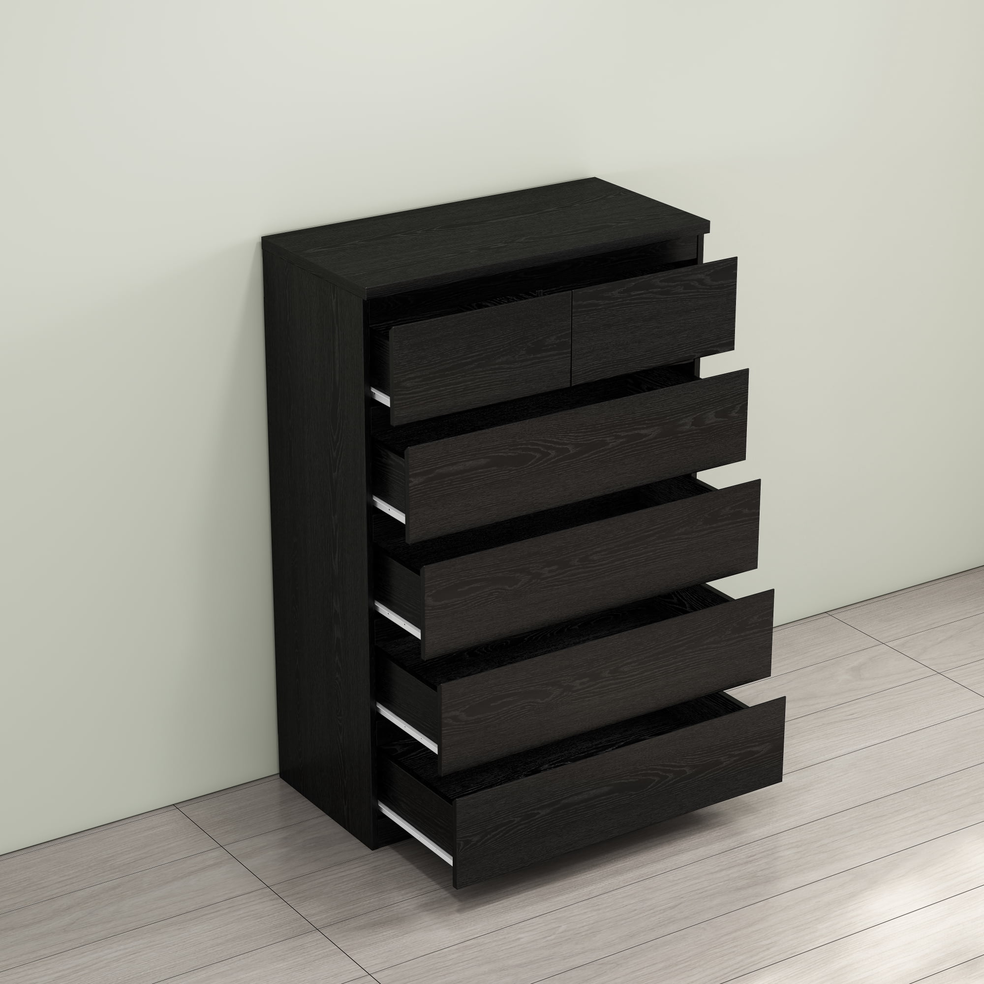 Leumius 6-Drawer Dresser for Bedroom,Modern Handle-Free Chest of Drawers with 2 Small & 4 Large Drawers,Minimalist Storage Cabinet for Living Room,Closet,Black