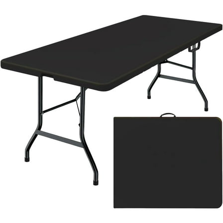 Leumius 6 Foot Folding Table,Fold-in-Half Plastic Table,Indoor Outdoor Picnic Party Dining Camp Tables,Black