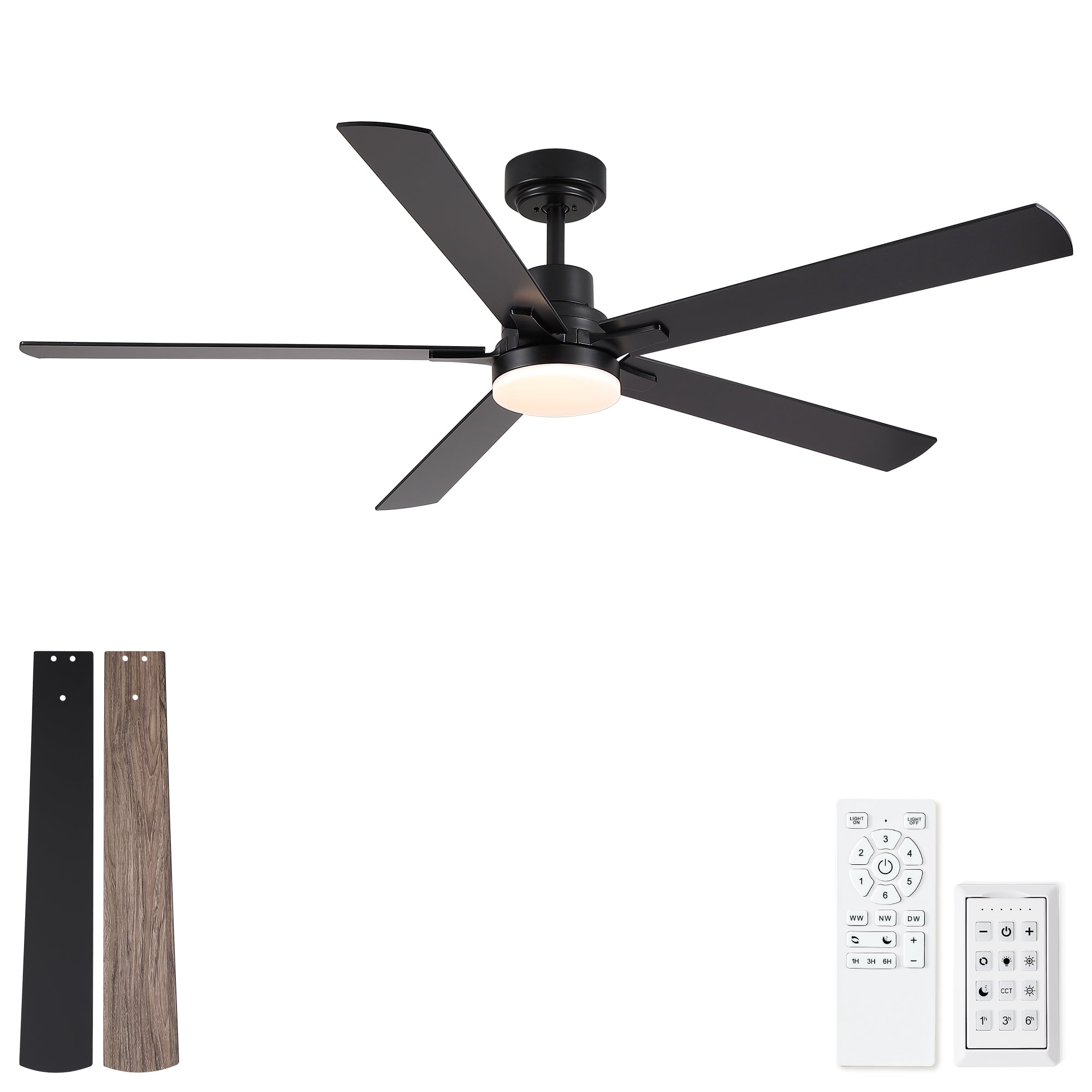 Leumius 60" Ceiling Fan with Lights and Remote, Modern Farmhouse Ceiling Fan with Quiet DC Motor, 6 Speeds, Reversible Blades, Dimmable 3CCT LED Light for Indoor Outdoor Large Room