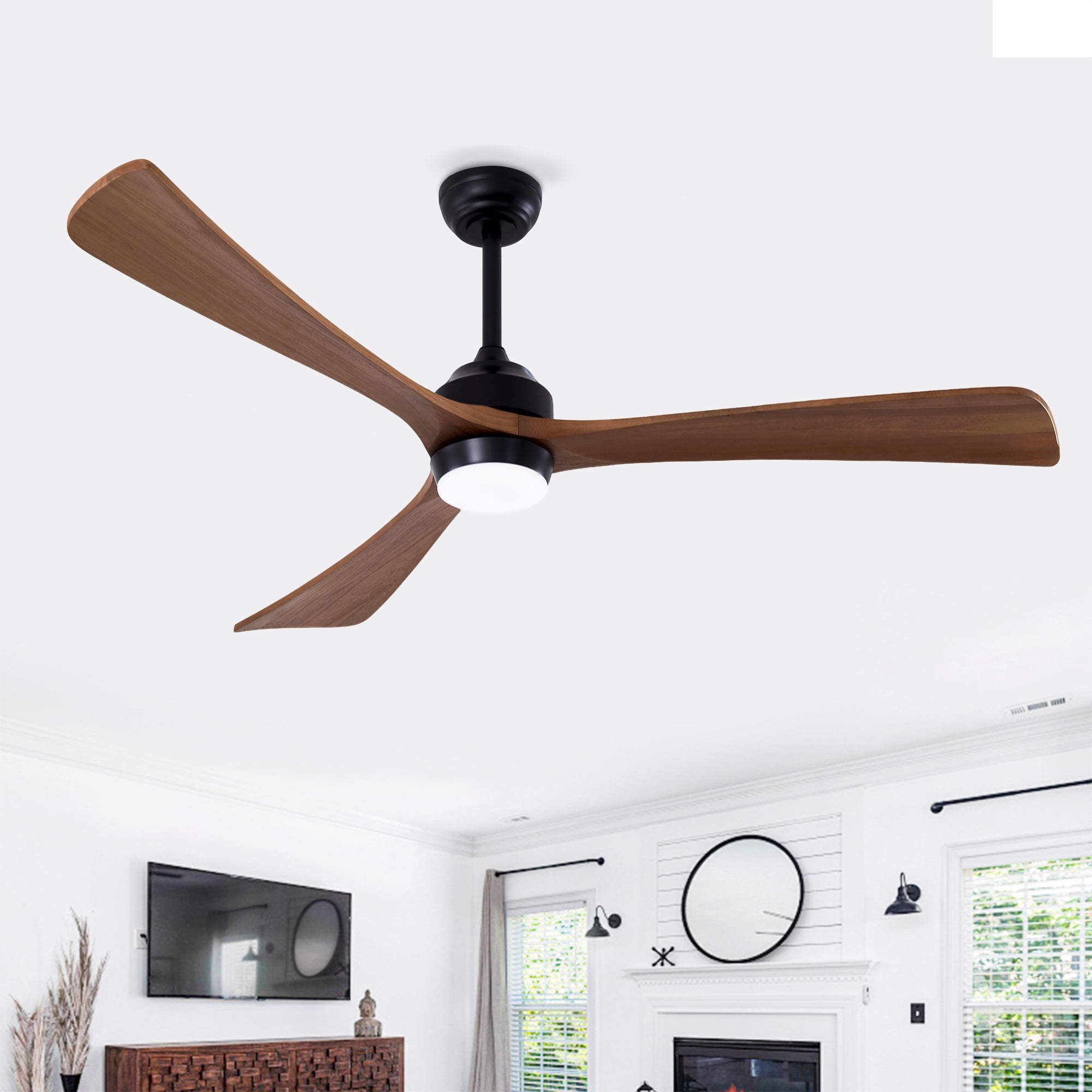 Leumius 62" Solid Wood Blades Ceiling Fan with Light and Remote Control,Quiet DC Motor 3 Blade Ceiling Fans 6 Speed Levels,Reversible for Patio Living Room Bedroom Office Black