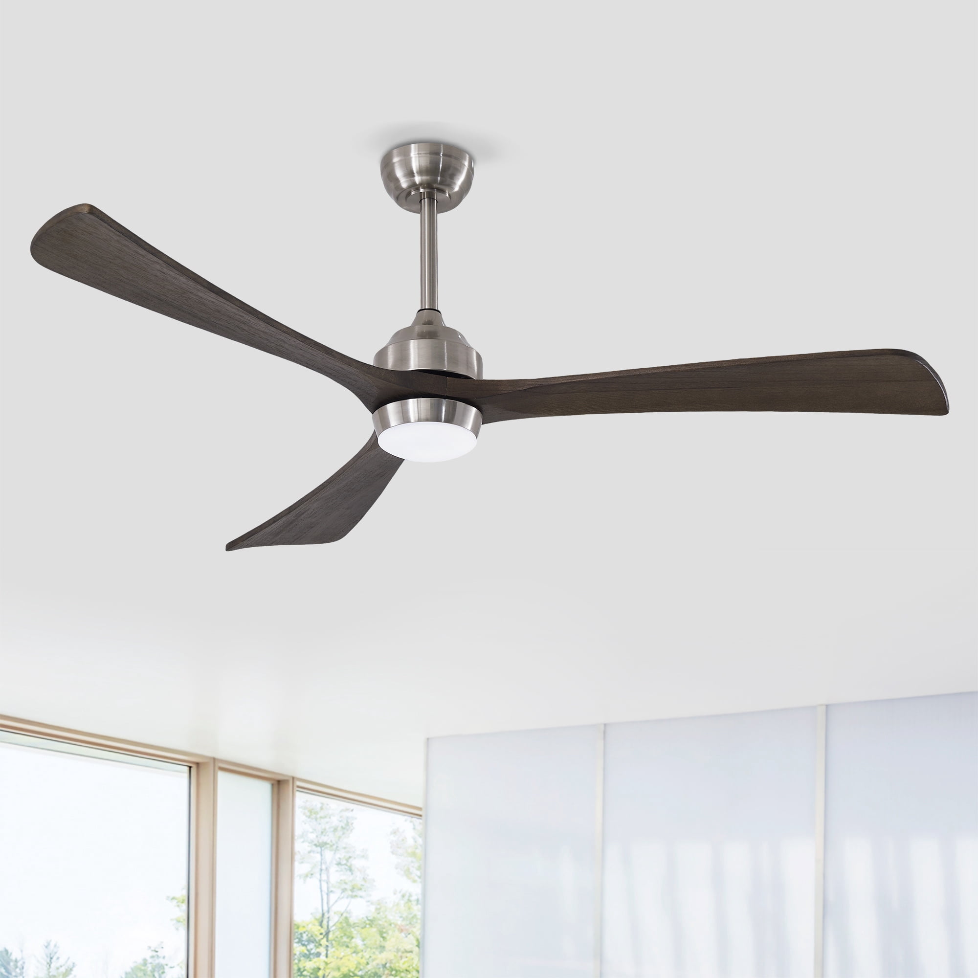 Leumius 62" Solid Wood Blades Ceiling Fan with Light and Remote Control,Quiet DC Motor 3 Blade Ceiling Fans 6 Speed Levels,Reversible for Patio Living Room Bedroom Office Black Nickel