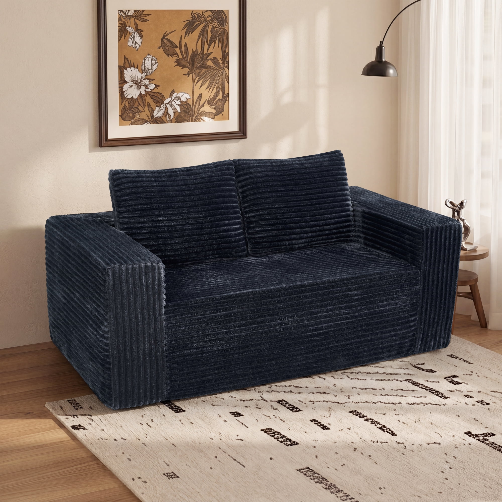 Leumius 63" Loveseat Sofa,Corduroy Upholstered Compressed Sofa 2-Seater Sofa Small Sofa for Small Spaces,Apartment,Living Room,Dark Gray