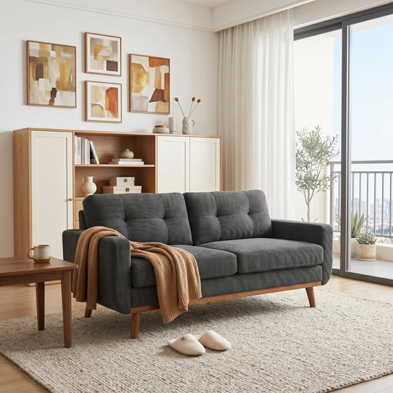 Leumius 65" Modern 2-Seater Sofa Upholstered Loveseat Sofa Couch with olid Wood Legs for Living Room,Apartment,Bedroom,DARK GREY