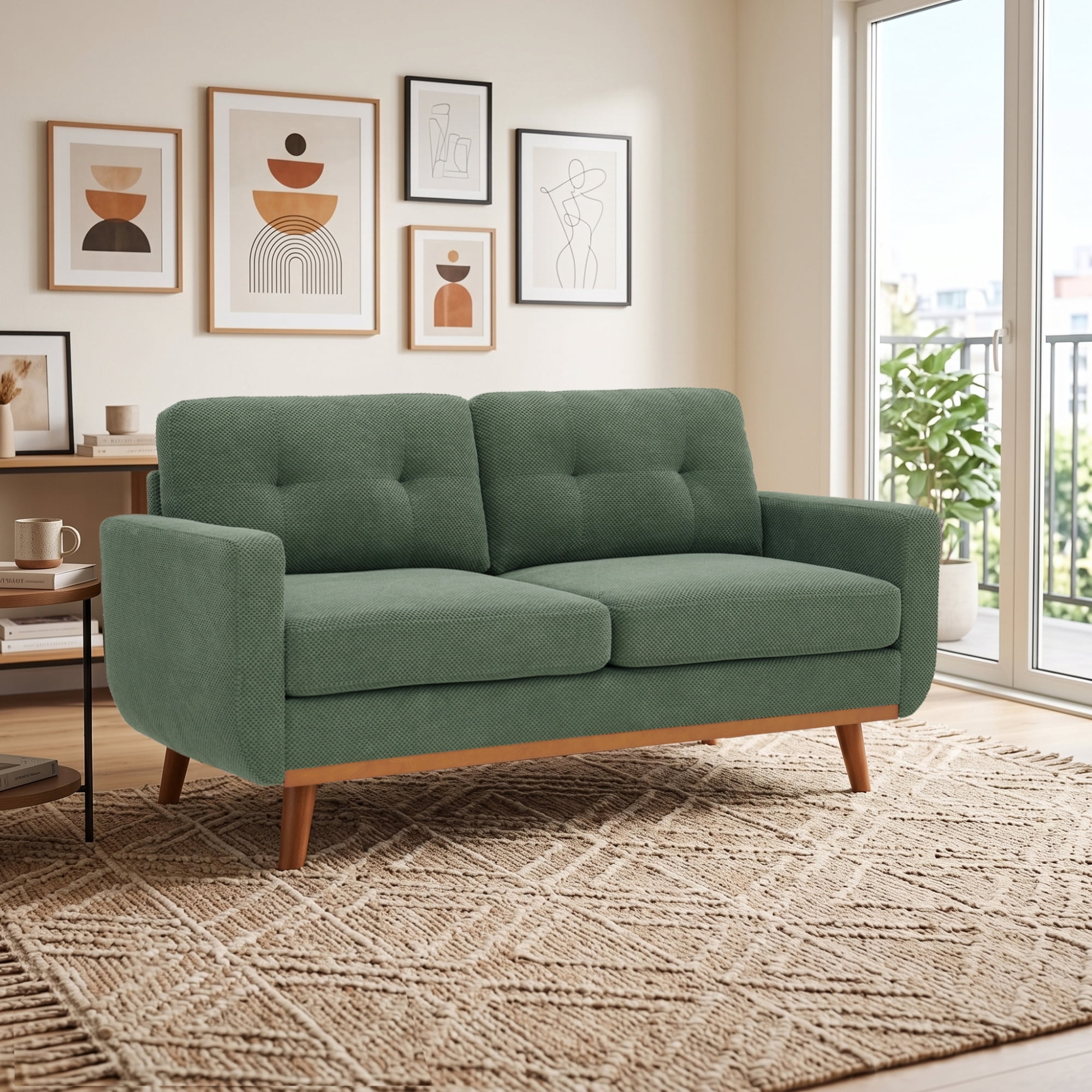 Leumius 65" Modern 2-Seater Sofa Upholstered Loveseat Sofa Couch with olid Wood Legs for Living Room,Apartment,Bedroom,Dark Green