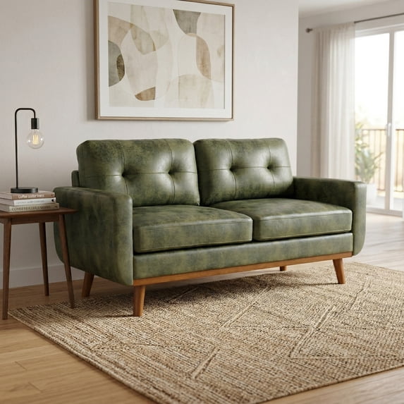 Leumius 65" Modern 2-Seater Sofa Upholstered Loveseat Sofa Couch with olid Wood Legs for Living Room,Apartment,Bedroom,Green