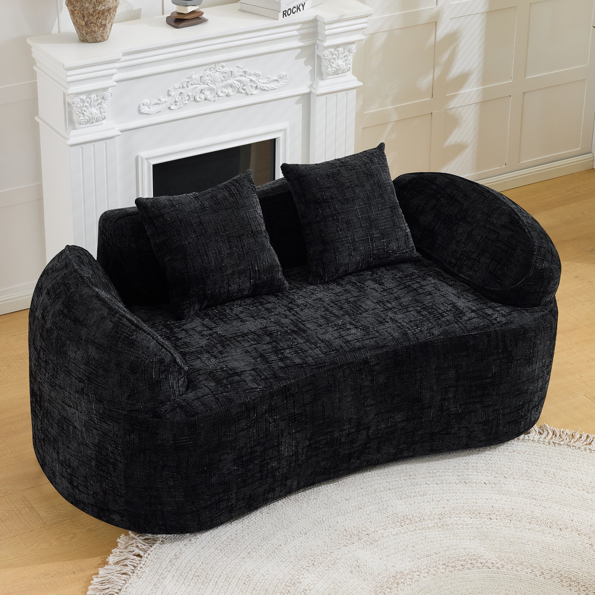 Leumius 66" 2 Seater Sofa Compress Sofa with Armrests & 2 Pillows,No Assembly Required,Compact Sofa Couch for Small Apartments,Living Room,Bedroom,Black