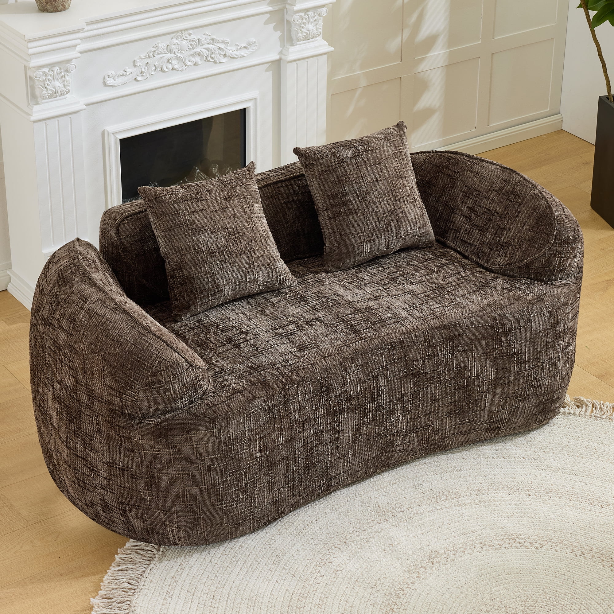 Leumius 66" 2 Seater Sofa Compress Sofa with Armrests & 2 Pillows,No Assembly Required,Compact Sofa Couch for Small Apartments,Living Room,Bedroom,Brown
