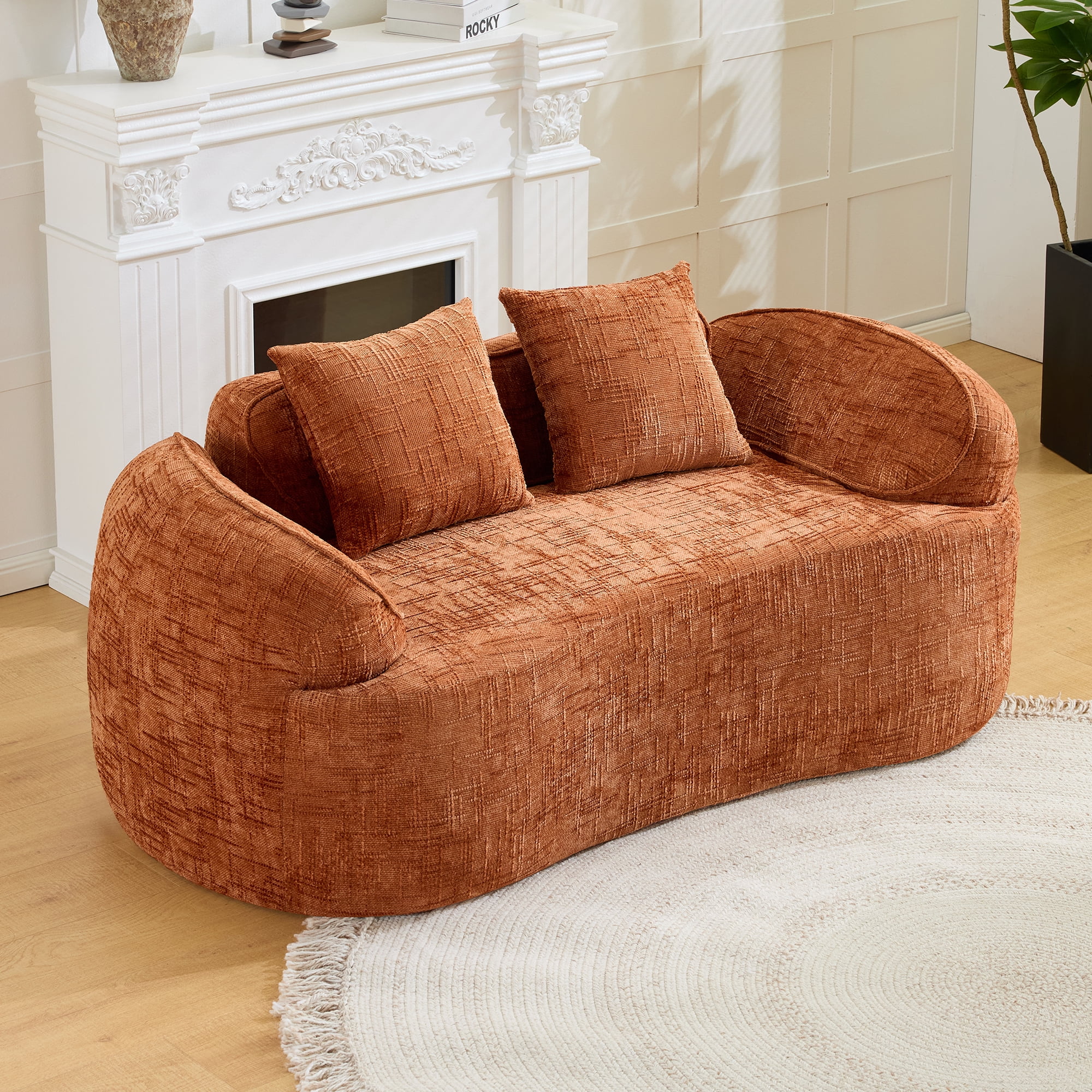 Leumius 66" 2 Seater Sofa Compress Sofa with Armrests & 2 Pillows,No Assembly Required,Compact Sofa Couch for Small Apartments,Living Room,Bedroom,Orange