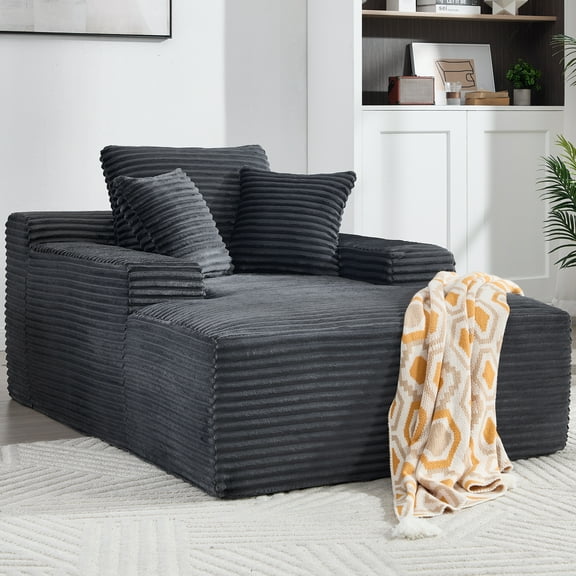 Leumius 67'' Oversized Chaise Lounge Chair Indoor,Cloud Plush Velvet Upholstered Deep Seat Sofa Bed with Back Cushion & Pillows,Cozy Sleeper Sofa Couch for Living Room, No Assembly Required,Dark Gray