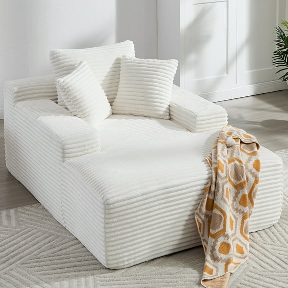 Leumius 67'' Oversized Chaise Lounge Chair Indoor,Modern Velvet Upholstered Sofa Bed,Deep Seat Sofa with Back Cushion and Pillows,Cozy Sleeper Couch for Living Room, No Assembly Required,White