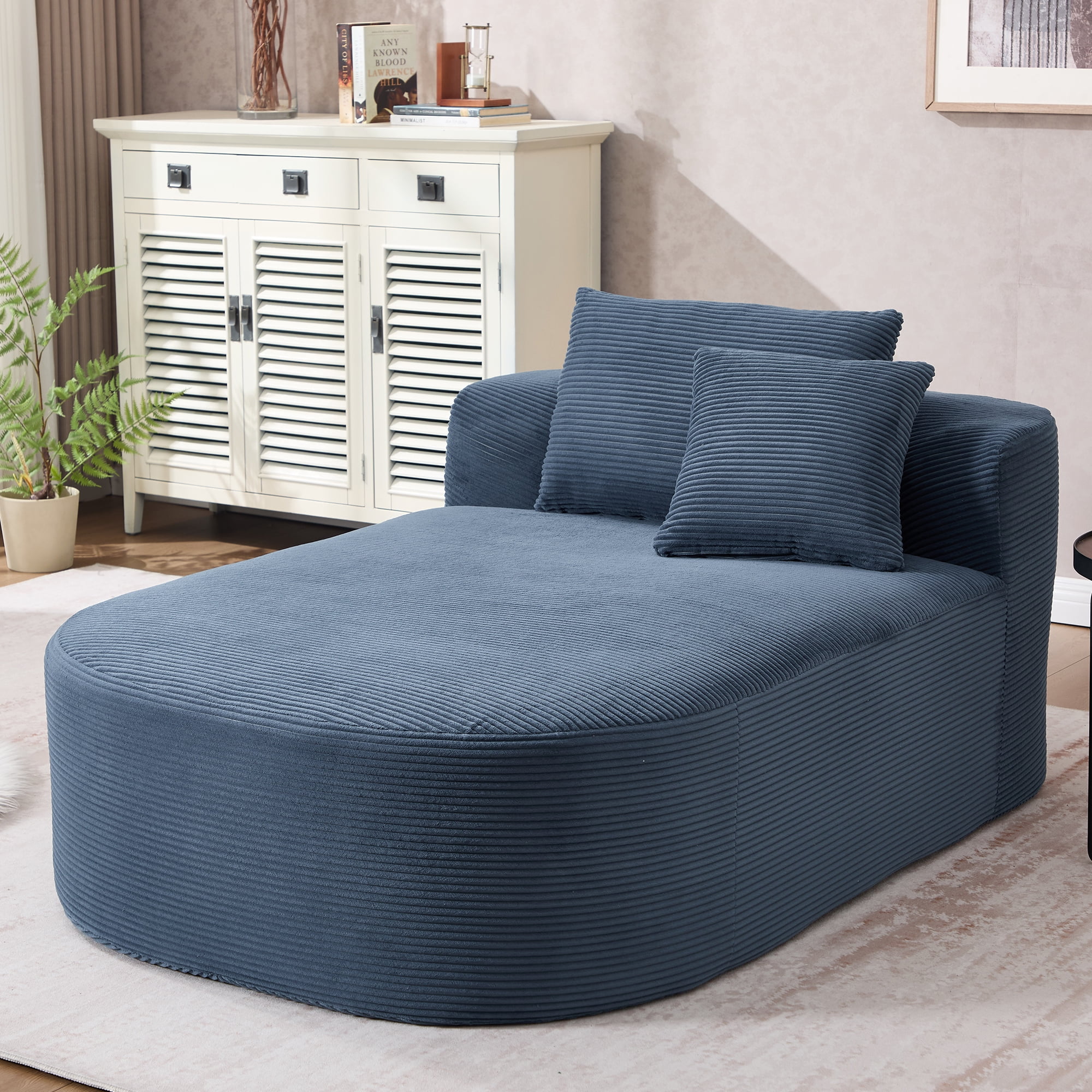 Leumius 68" Chaise Lounge Chair Indoor,Oversized Corduroy Upholstered Boneless Sofa Bed,Deep Seat Sleeper Couch Reading Chairs,Comfy Cloud Sofas Couches for Living Room,No Assembly Required,Blue