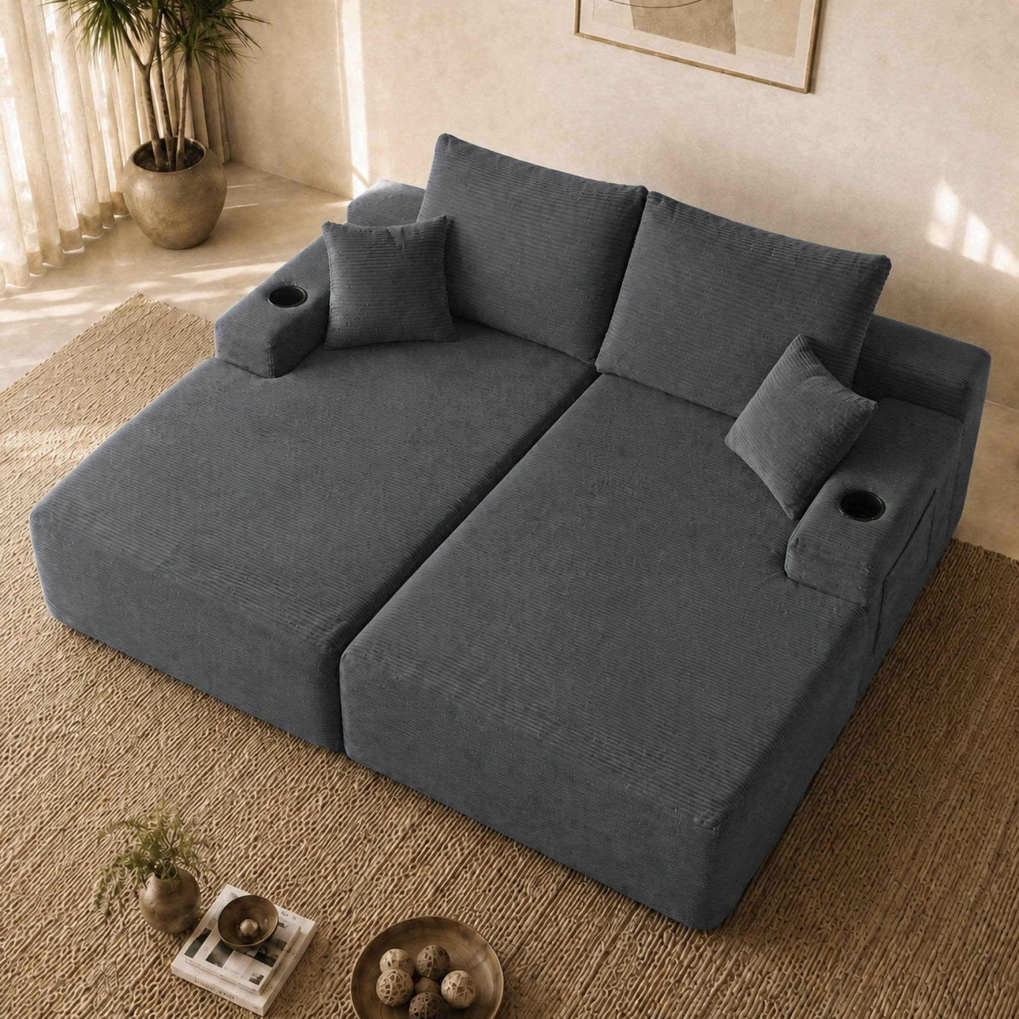 Leumius 69" Cloud Sectional Couch,L-Shape Futon Sofa Bed with R-Shape Chaise with Deep Seat,2 Seater Boneless Couch for Living Room,Gray