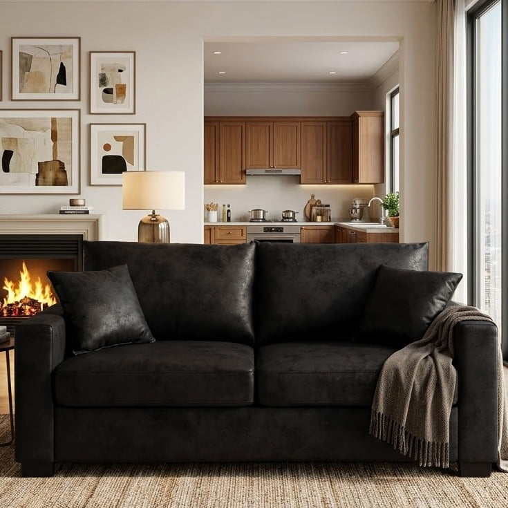 Leumius 69" Sofa for Living Room,Modern 2 Seater Couch for Small Space,Upholstered Loveseat with 2 Throw Pillows,Black