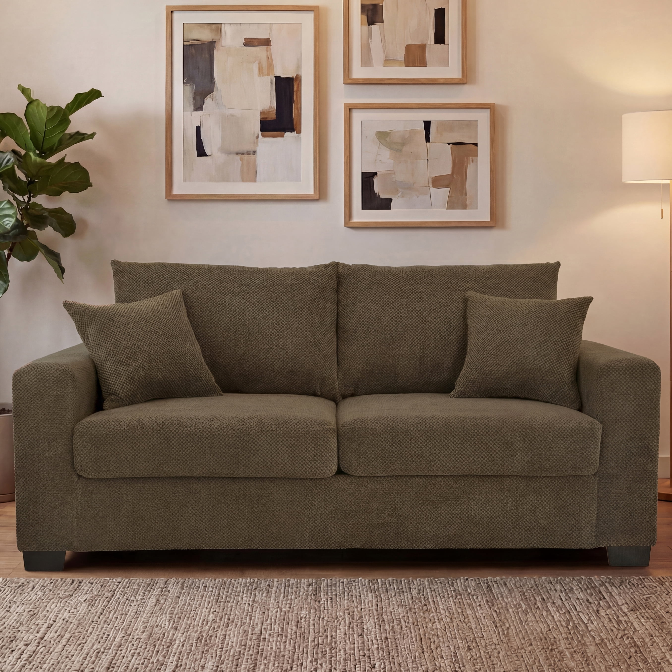 Leumius 69" Sofa for Living Room,Modern 2 Seater Couch for Small Space,Upholstered Loveseat with 2 Throw Pillows,Coffee