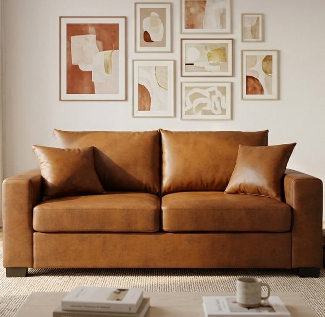 Leumius 69" Sofa for Living Room,Modern 2 Seater Couch for Small Space,Upholstered Loveseat with 2 Throw Pillows,Light Brown