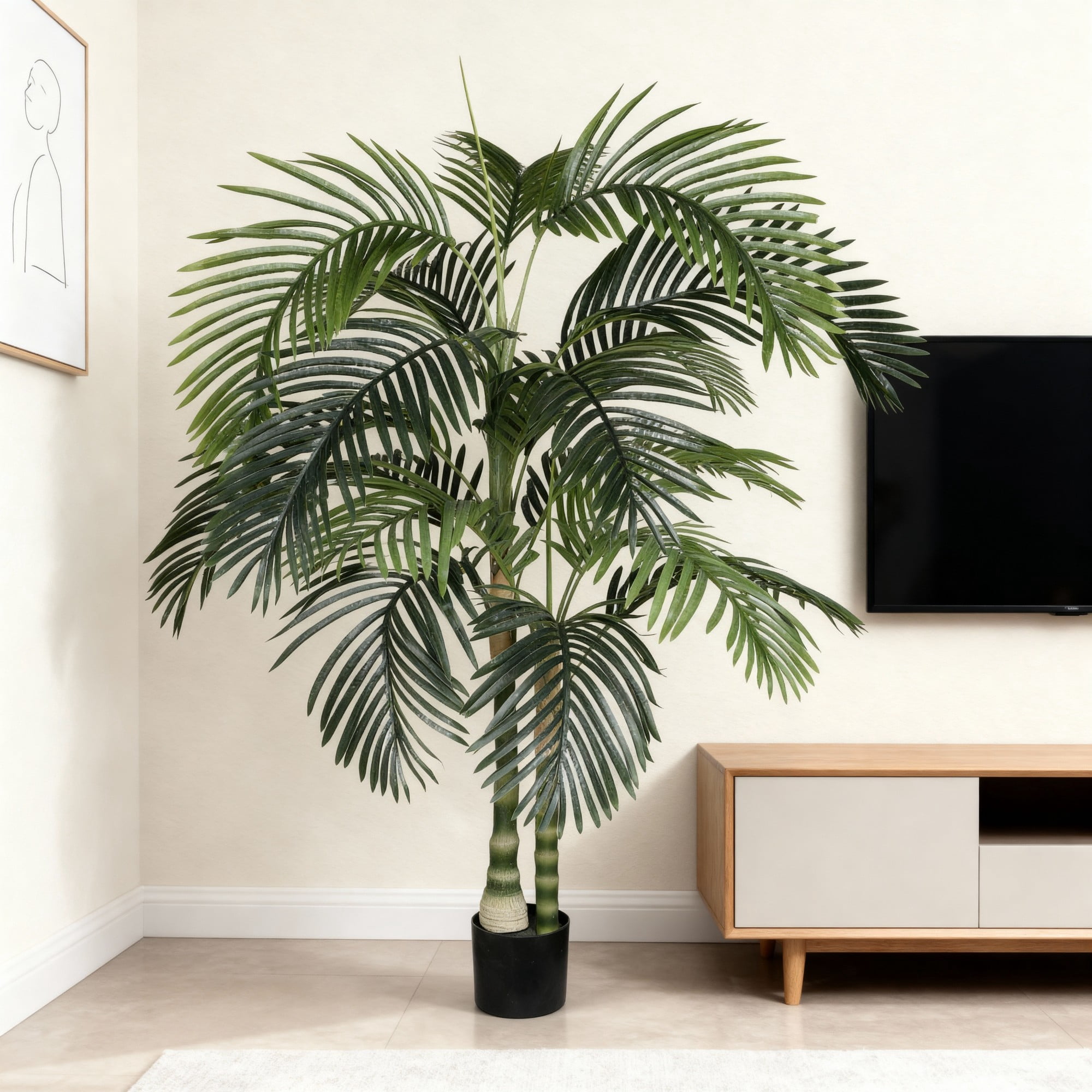 Leumius 6FT Artificial Palm Tree with Black Plastic Pot, Realistic Faux Tropical Plant for Indoor/Outdoor Decor