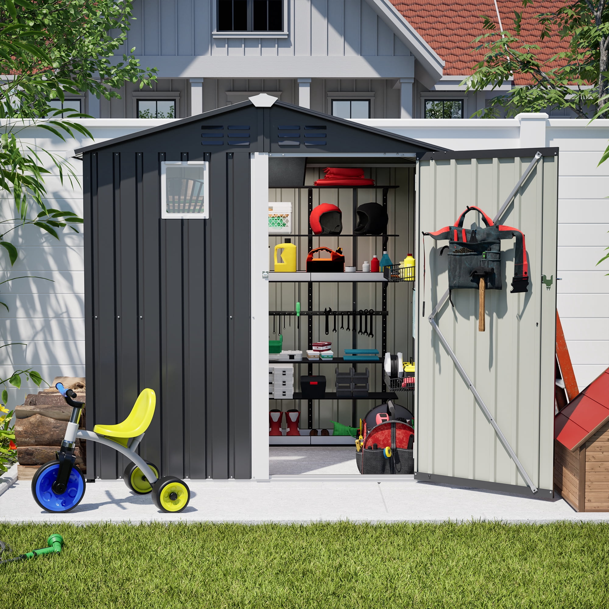 Leumius 6x4 FT Metal Outdoor Storage Shed, Steel Utility Tool Shed Storage House, Metal Sheds Outdoor Storage for Backyard Garden Patio Lawn Gray