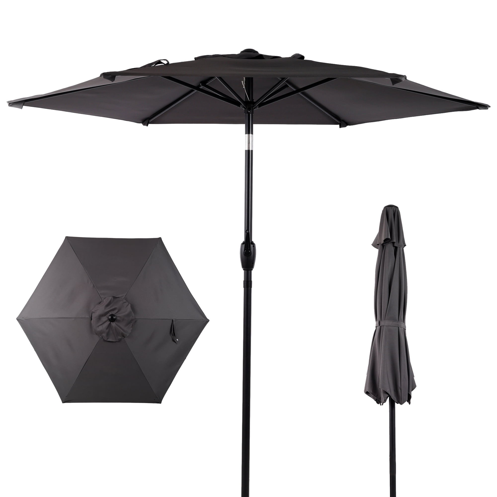 Leumius 7.5FT Patio Umbrella,Outdoor Market Yard Umbrella, Sun Shade Umbrella with Push Button Tilt and Crank Mechanism for Garden, Deck, Pool and Backyard, Not Include Umbrella Base,Gray