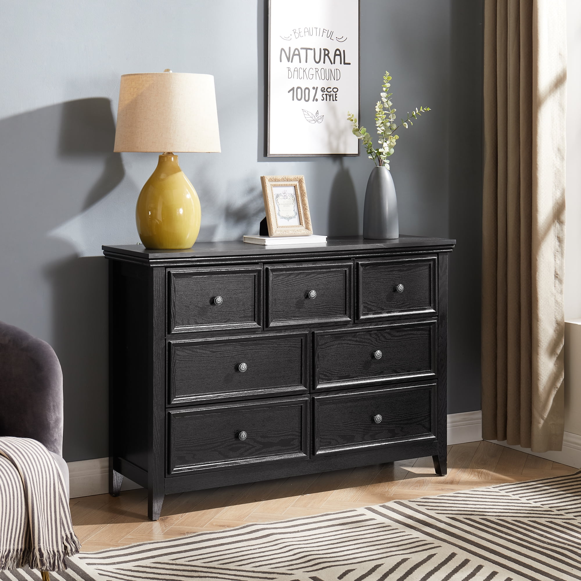 Leumius 7 Drawers Dresser,Modern 7 Drawers Cabinet Chest of Drawers Closet Organizers and Storage for Living Room,Bedroom,Black