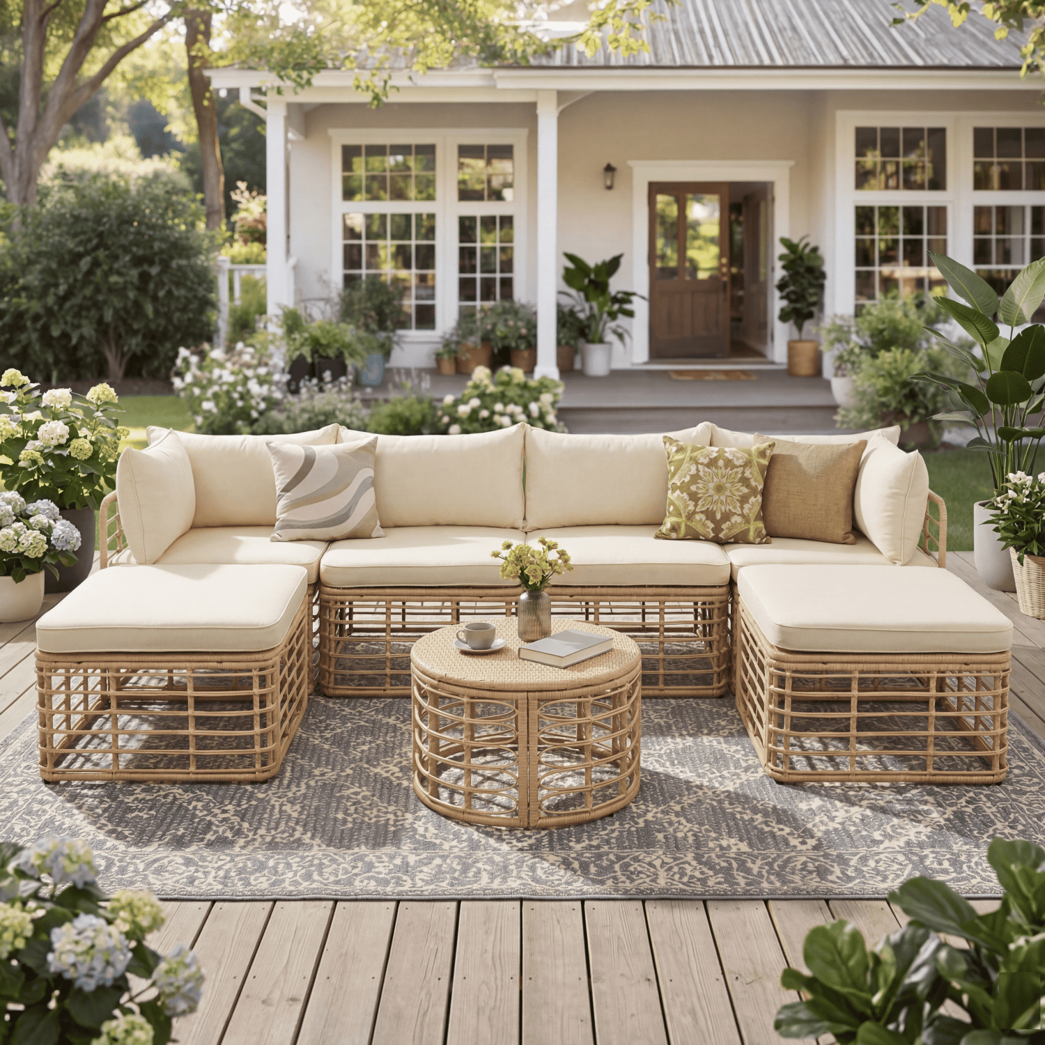 Leumius 7 Pieces Outdoor Patio Furniture Set,All-Weather Rattan Sectional Sofa Set with Thick Cushions and Pillows,Freely Combined Outdoor Conversation Sets for Garden,Backyard,Balcony,Brown