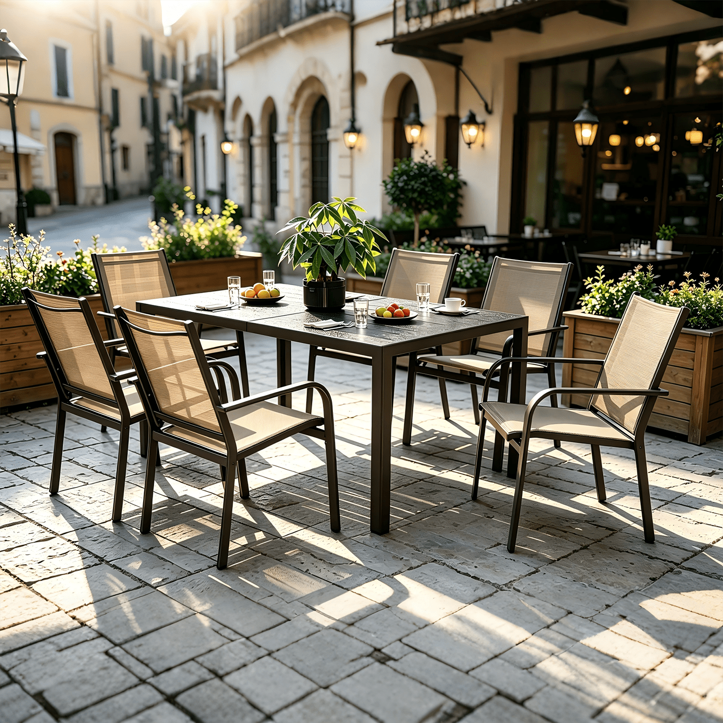 Leumius 7 Pieces Patio Dining Set,Outdoor Dining Table and 6 Textilene Chairs,Patio Furniture Set Patio Conversation Set for Garden Backyard Deck,Brown
