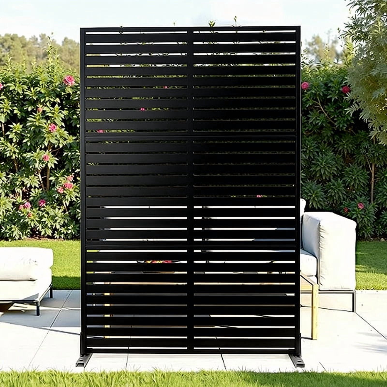 Leumius 70.87" Metal Outdoor Privacy Screen,All Weather Freestanding Slatted Patio Fence Divider, Decorative Balcony Backyard Deck Screen,Black