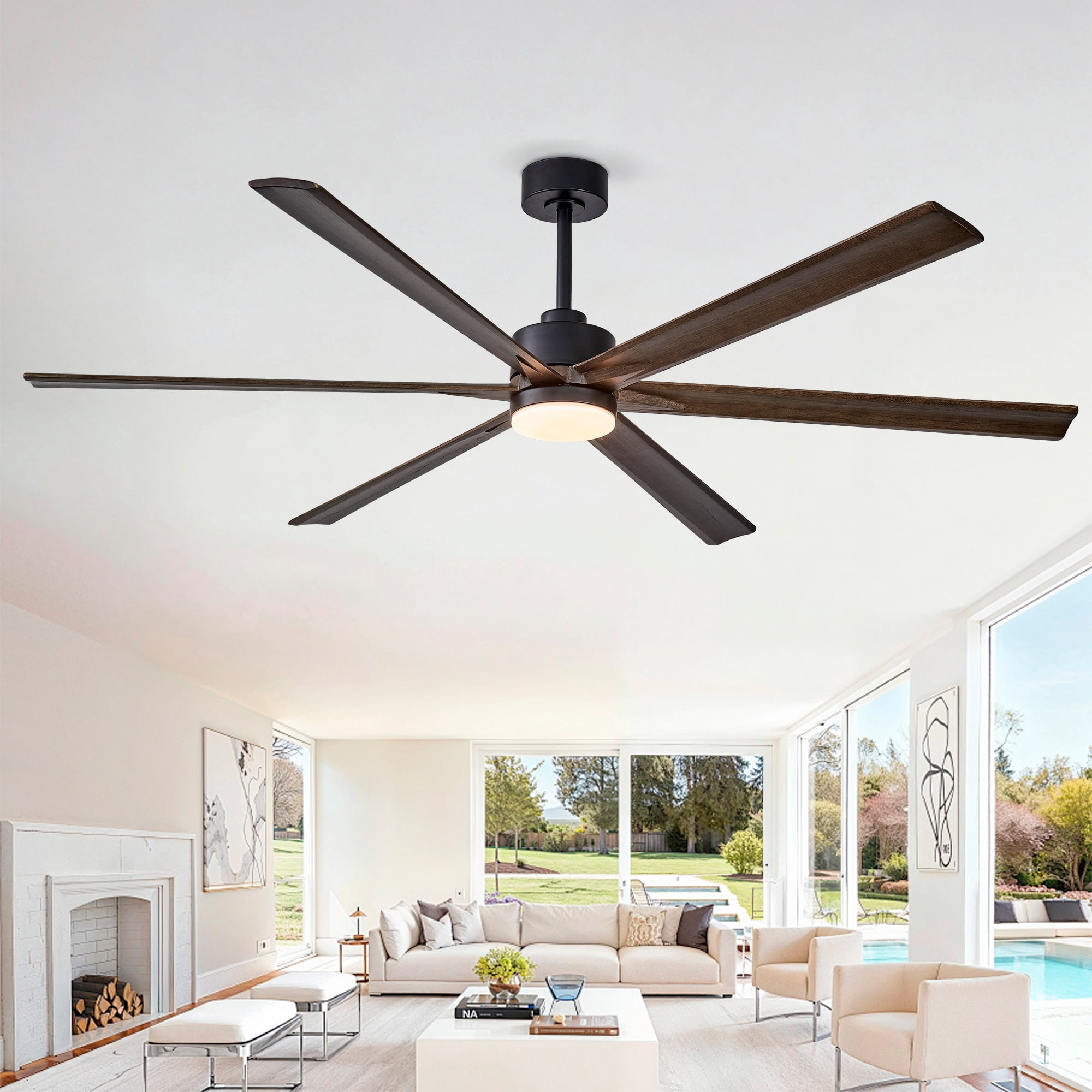 Leumius 70" Ceiling Fan with Lights Quiet DC Motor Ceiling Fans 6 Speed Levels,Reversible Ceiling Fan for Patio Living Room Bedroom Black