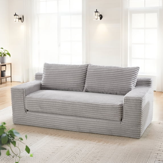 Leumius 70" Corduroy Loveseat Sofa,Pull Out Sleeper Sofa Bed,2-in-1Convertible Sofa Bed with Memory Foam & Steel Frame,No Assembly,Compact Couch for Small Spaces,Apartments,Grey