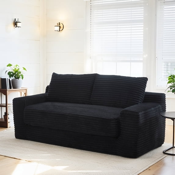 Leumius 70" Corduroy Loveseat Sofa,Pull Out Sleeper Sofa Bed,2-in-1Convertible Sofa Bed with Memory Foam & Steel Frame,No Assembly,Compact Couch for Small Spaces,Apartments,Black