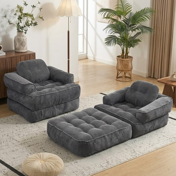 Leumius 70" Folding Sofa Bed,Convertible Single Sofa Bed with Armrest,2-in-1 Corduroy Boneless Foldable Bed with Pillows for Bedroom, Living Room, Homestay, Game Room,Dark Gray
