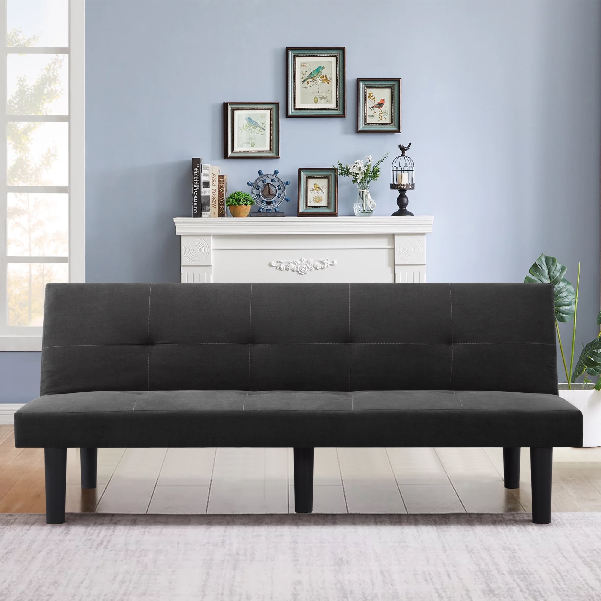 Leumius 70" Futon Sofa Bed,Modern Faux Suede Convertible Sleeper Sofa Bed with 3 Adjustable Backrest Angles,Futon Couch Loveseat for Small Place,Dark Gray