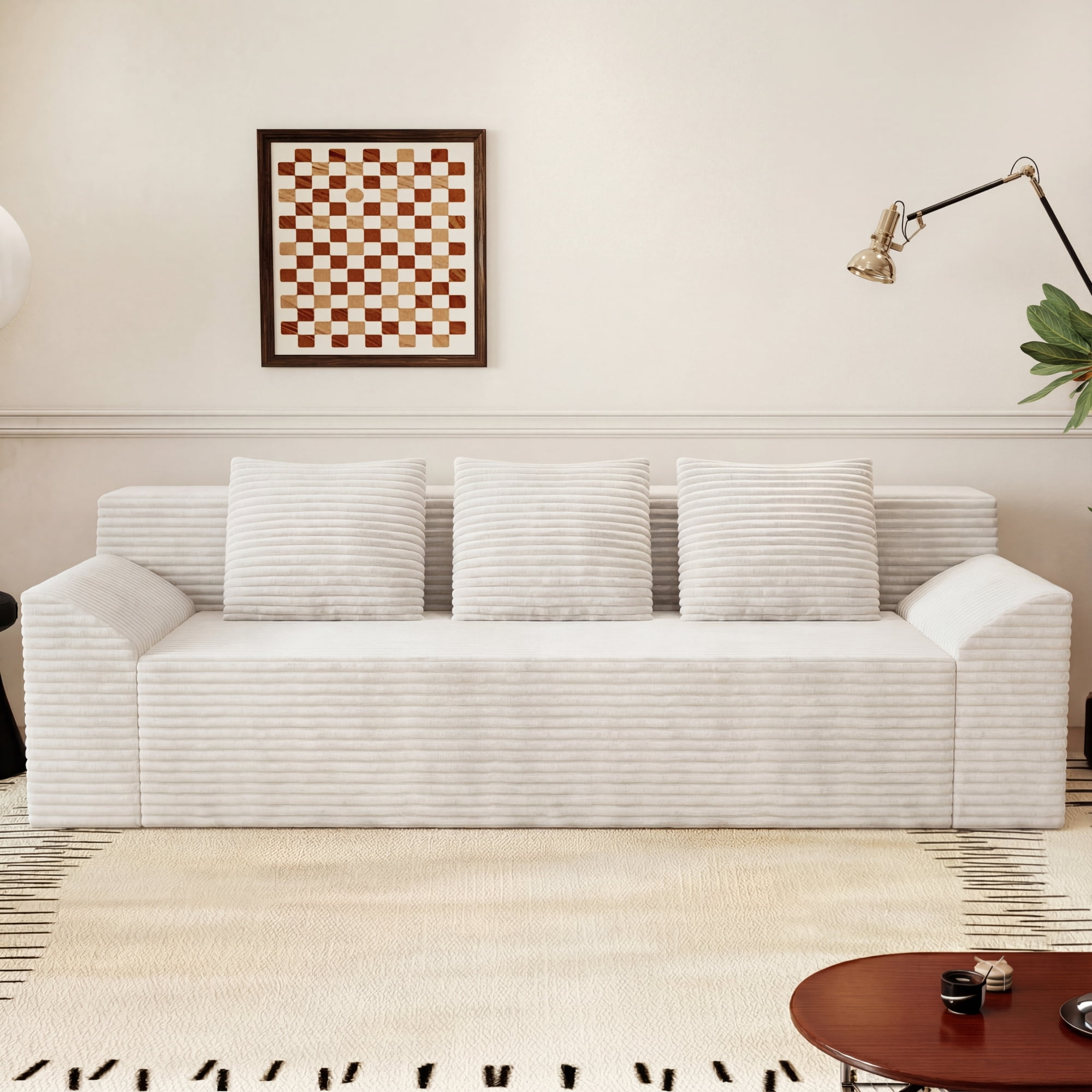 Leumius 71" 3 Seater Cloud Sofa Couch,Modern Corduroy Upholstered Boneless Sofa Couch with Deep Seat for Living Room,No Assembly Required,Ancient White