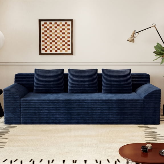 Leumius 71" 3 Seater Cloud Sofa Couch,Modern Corduroy Upholstered Boneless Sofa Couch with Deep Seat for Living Room,No Assembly Required,Aged Blue