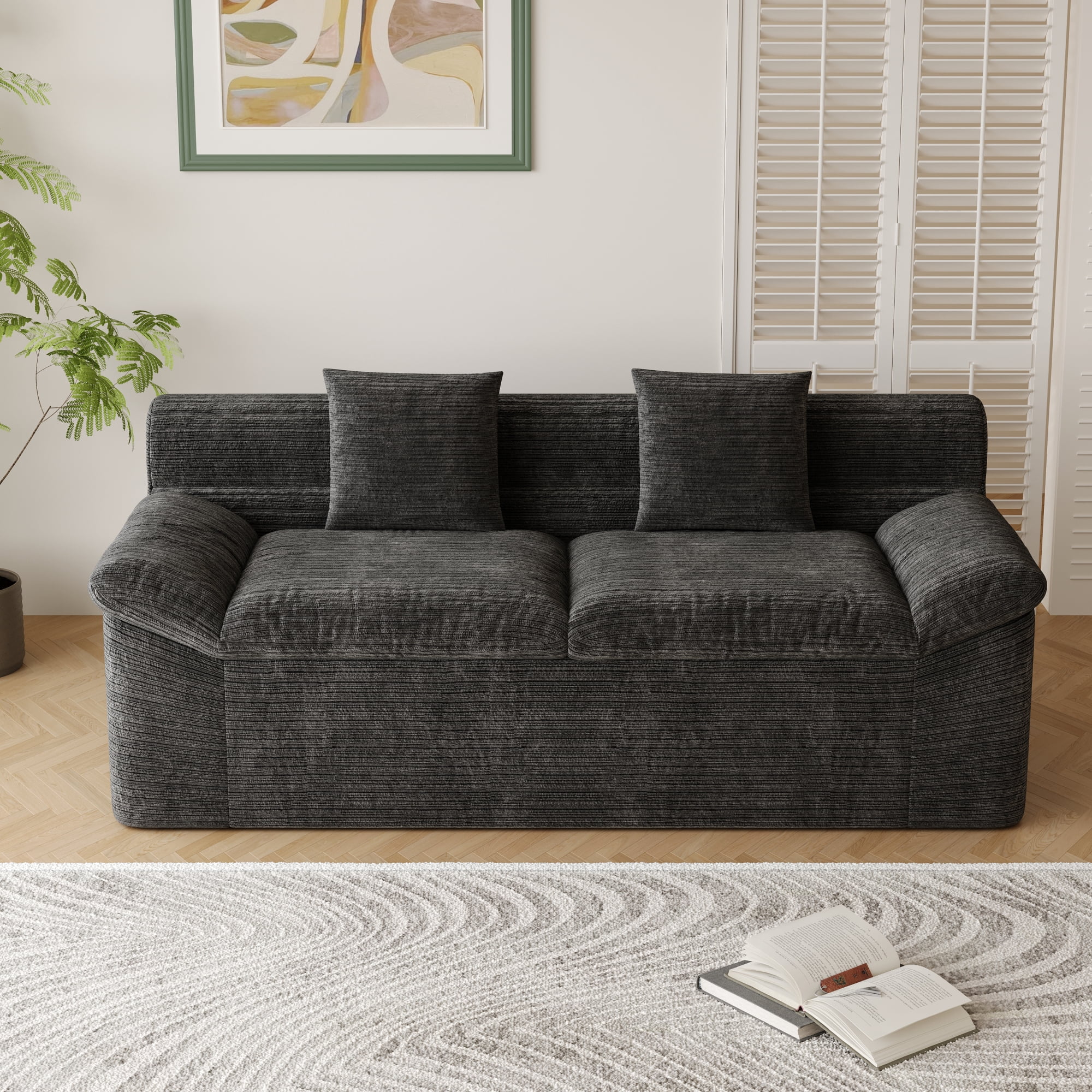 Leumius 71" Boneless Sofa,3 Setaser Couch with Deep Seat,Comfy Loveseat Sofa,for Living room, Bedroom,Conference room ,Apartment,No Assembly,Aged Blue