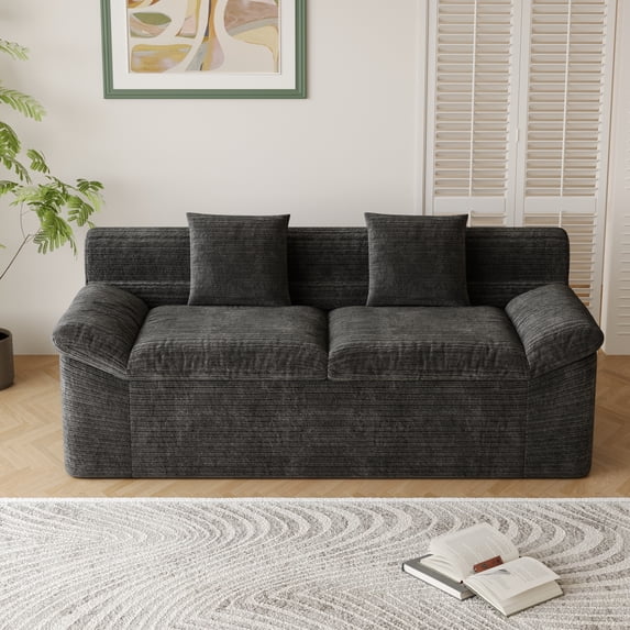 Leumius 71" Boneless Sofa,3 Setaser Couch with Deep Seat,Comfy Loveseat Sofa,for Living room, Bedroom,Conference room ,Apartment,No Assembly,Aged Blue