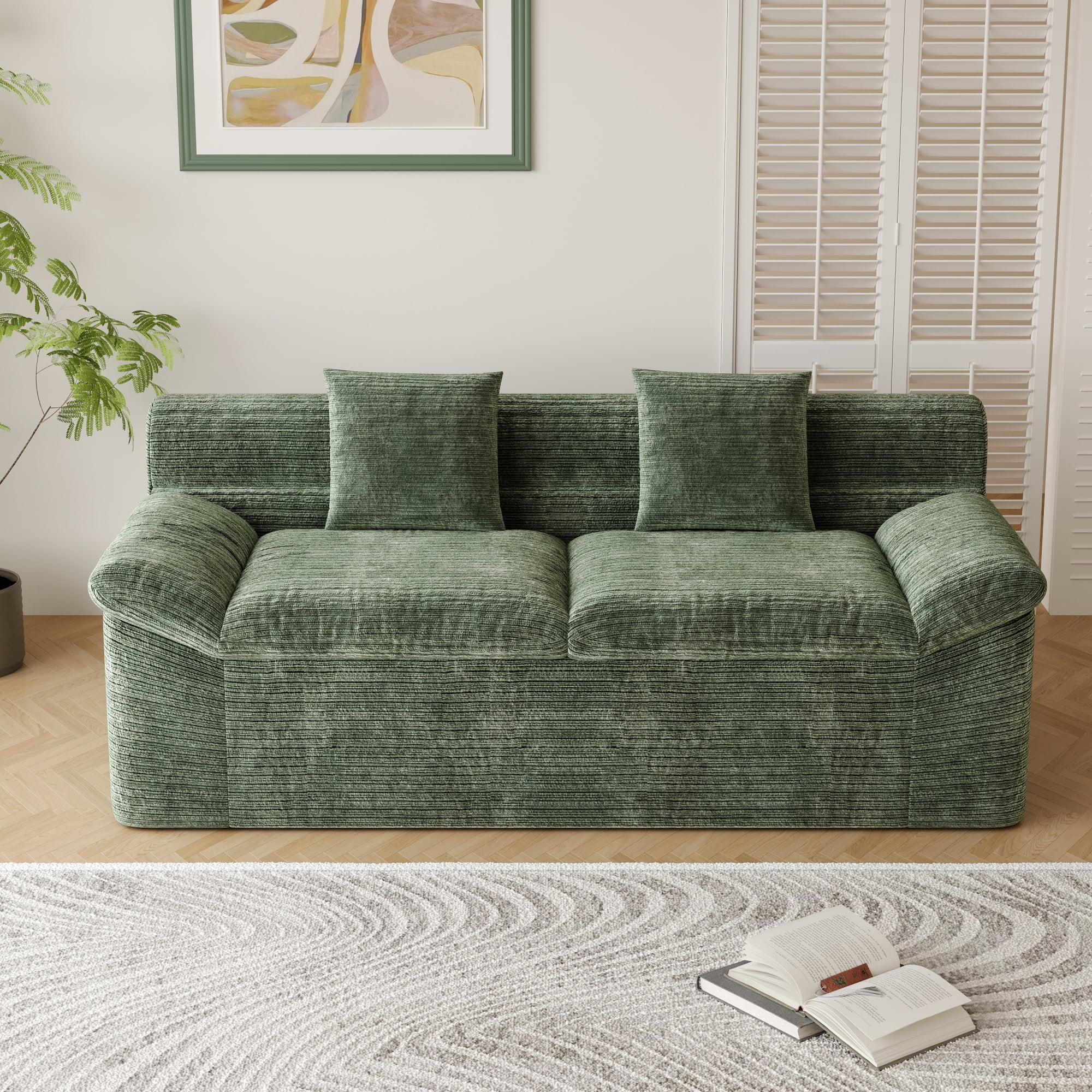 Leumius 71" Boneless Sofa,3 Setaser Couch with Deep Seat,Comfy Loveseat Sofa,for Living room, Bedroom,Conference room ,Apartment,No Assembly,Antique Green